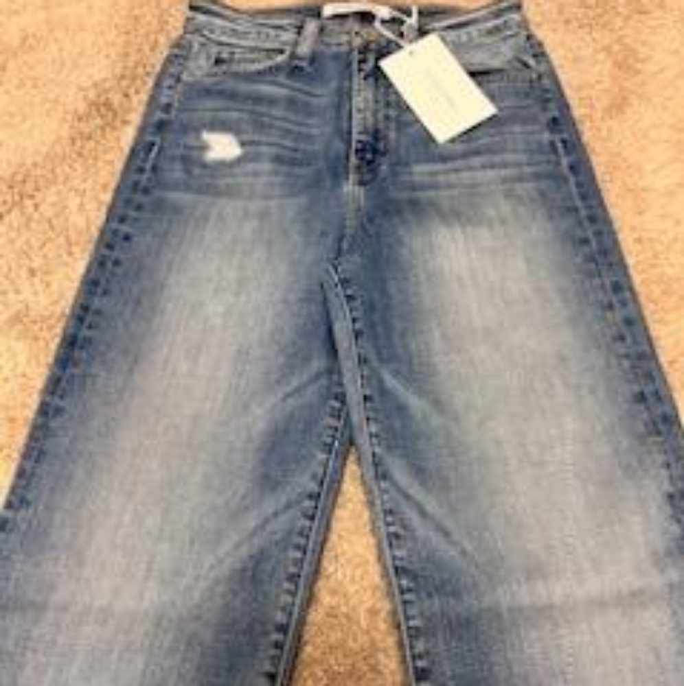 NWT!! Flying Monkey Y3230 Light Wash Super High Waisted Raw Hem Flare Denim Jean - Picture 5 of 13